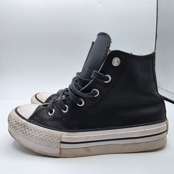 Converse Chuck Taylor Eva Lift Kids Size 1 Black White Platform Shoes A01015C - Picture 13 of 13